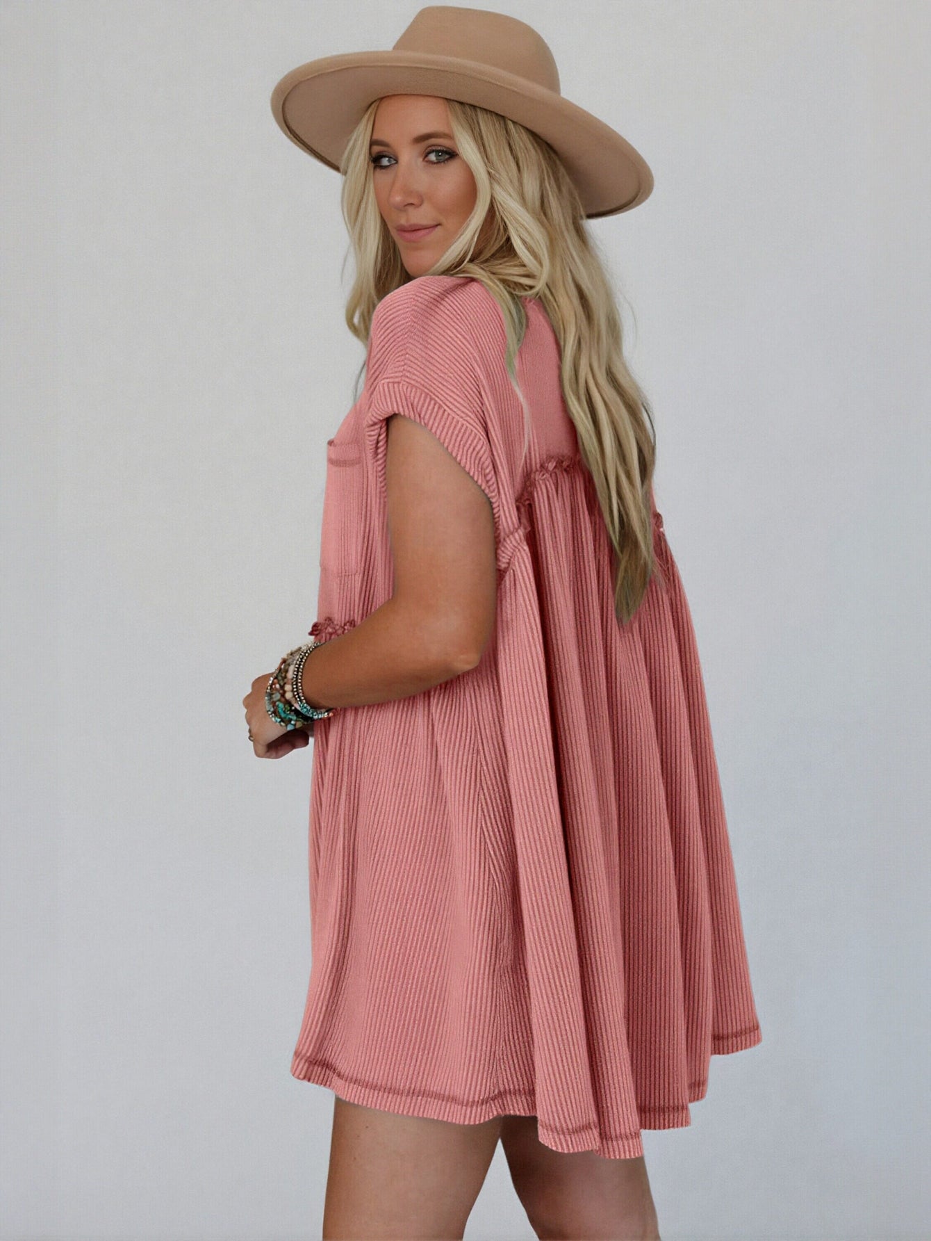 Casual Ribbed Pocket Mini Dress
