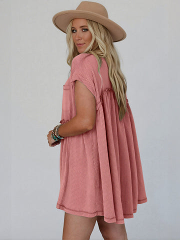Casual Ribbed Pocket Mini Dress