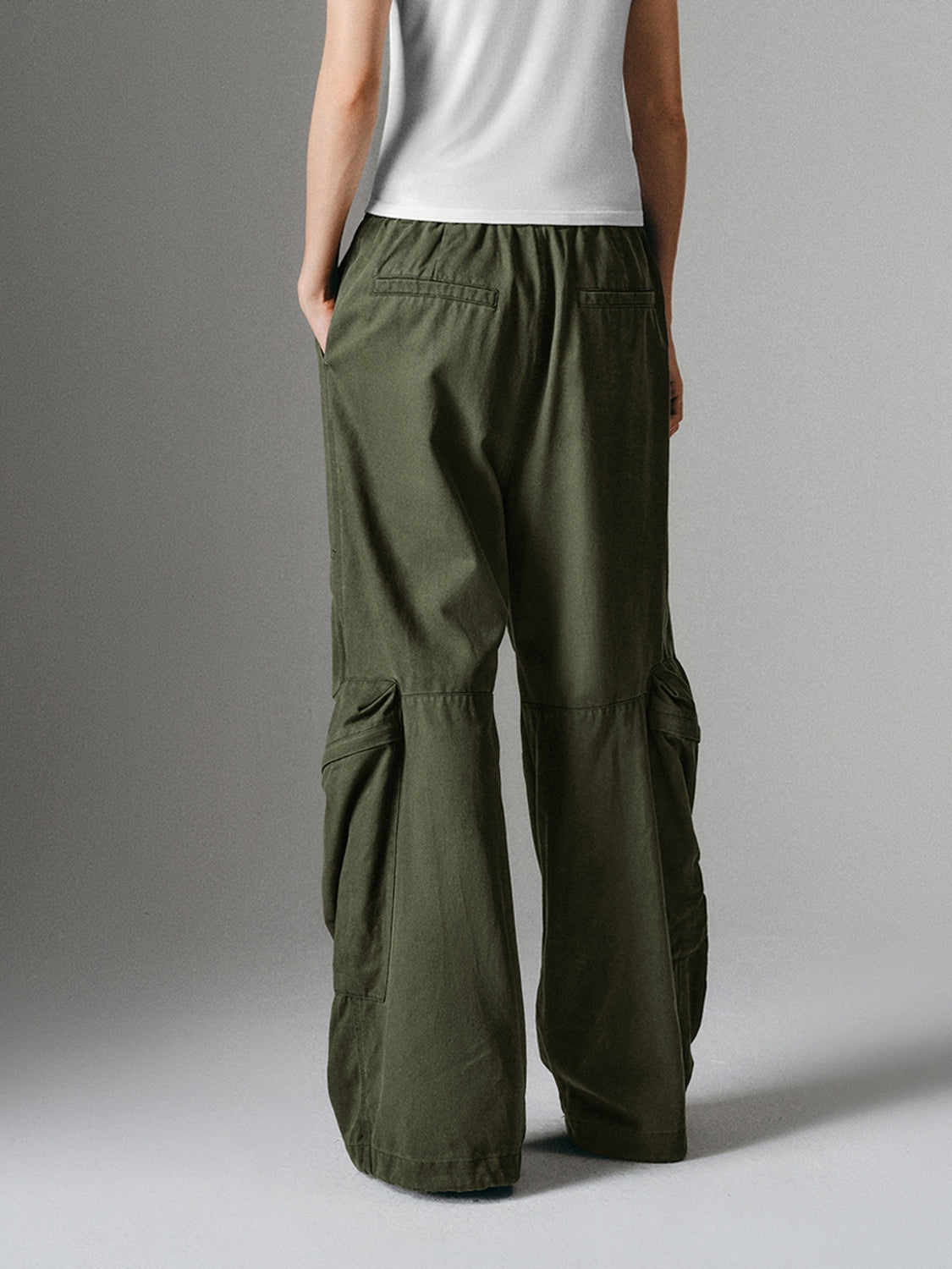 Urban Revivo Wide-Leg Pants-Olive Green