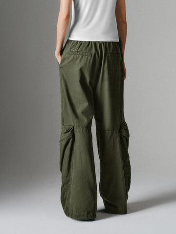 Urban Revivo Wide-Leg Pants-Olive Green