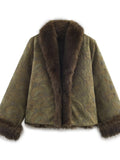Embroidered Faux Fur Trim Coat