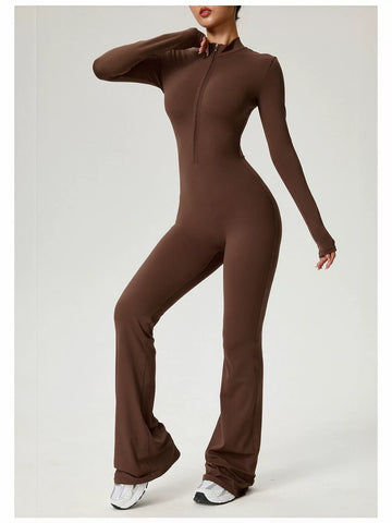 Sculpting Zip Front Flare Jumpsuit