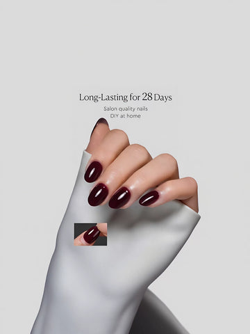 Glossy Deep Burgundy Oval Press On Nails