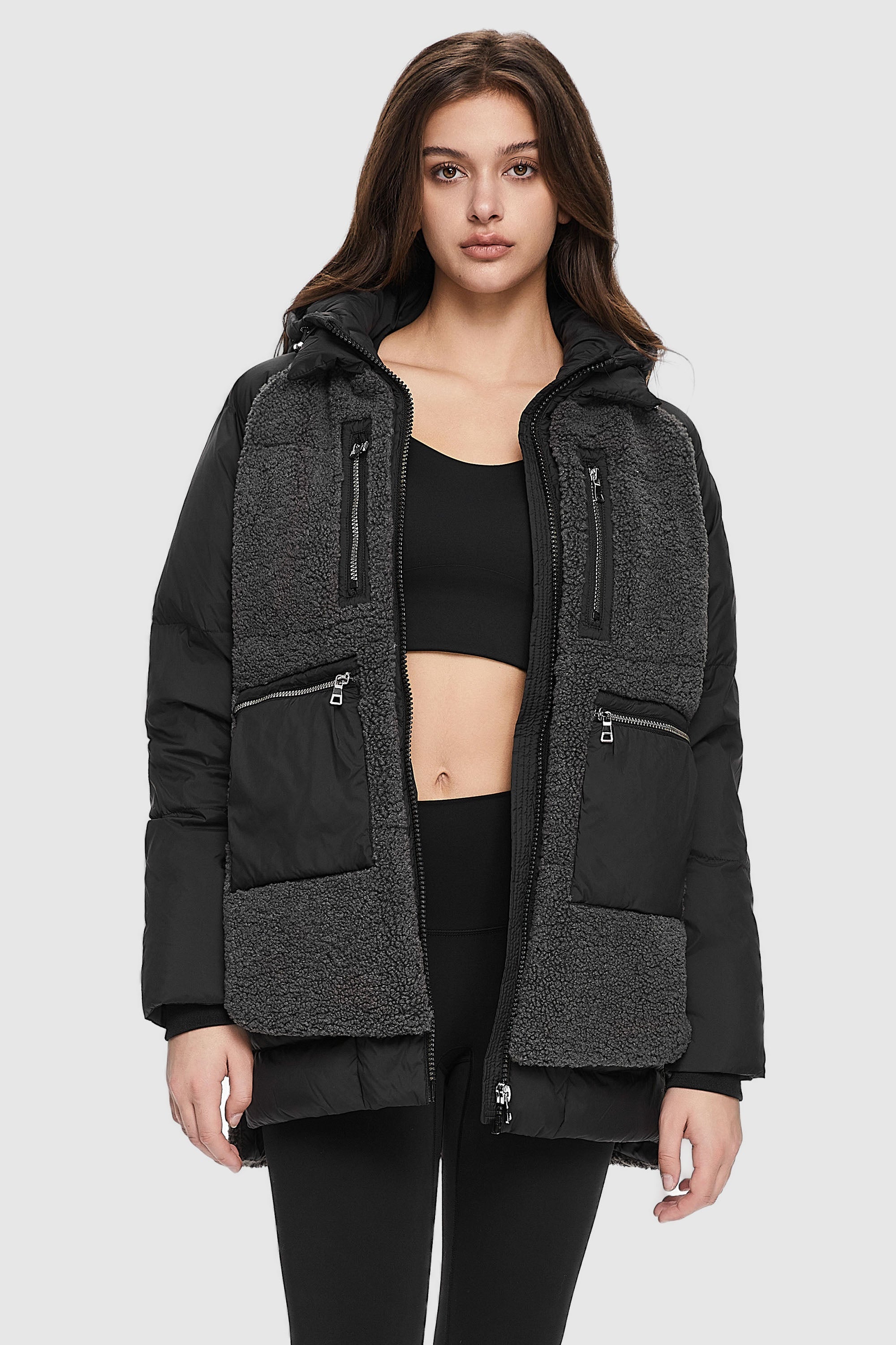 Colorblock Sherpa Trim Puffer Jacket