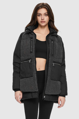 Colorblock Sherpa Trim Puffer Jacket