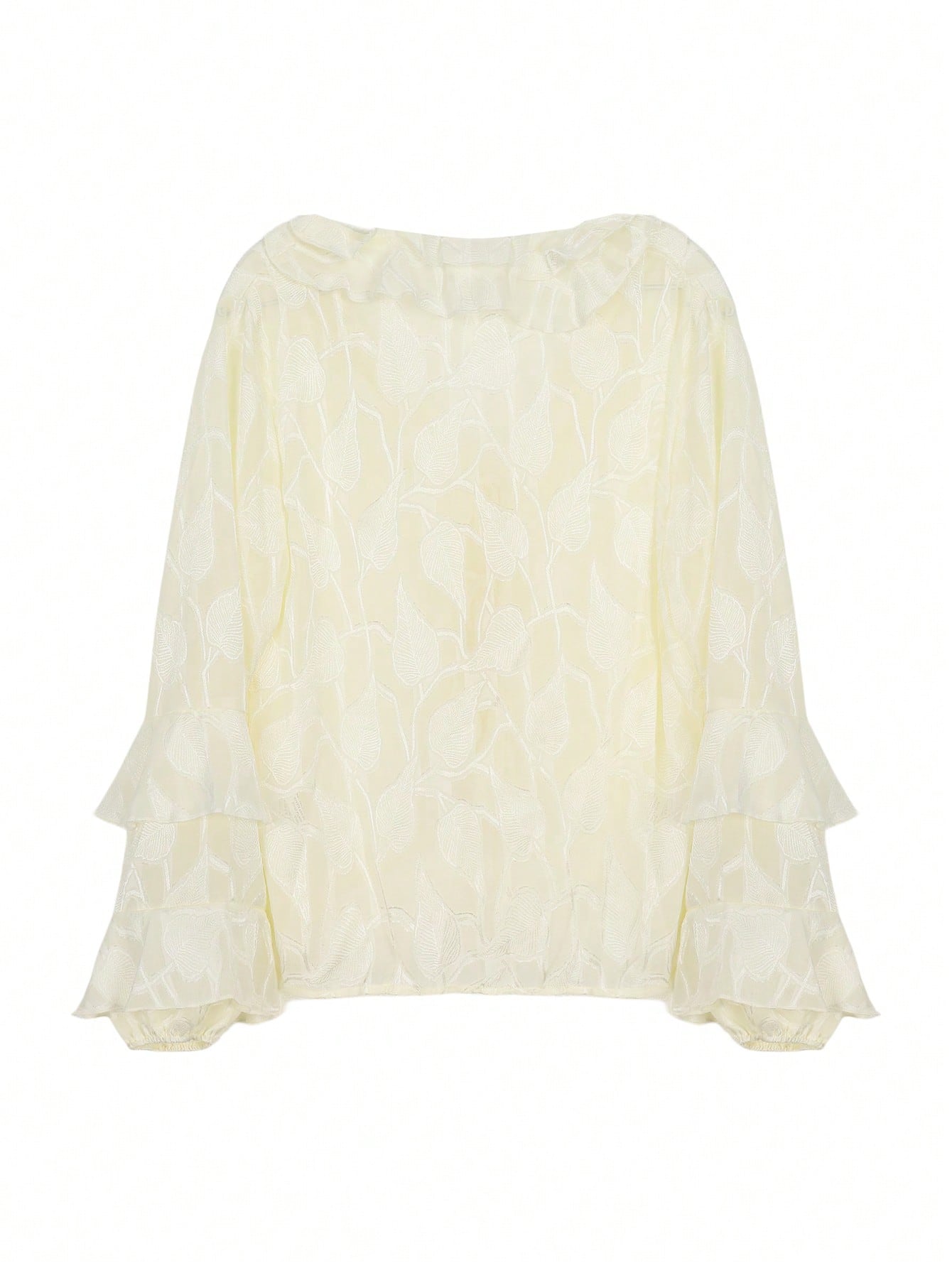 Deep V Ruffled Sleeve Tie Front Sexy Blouse-Apricot