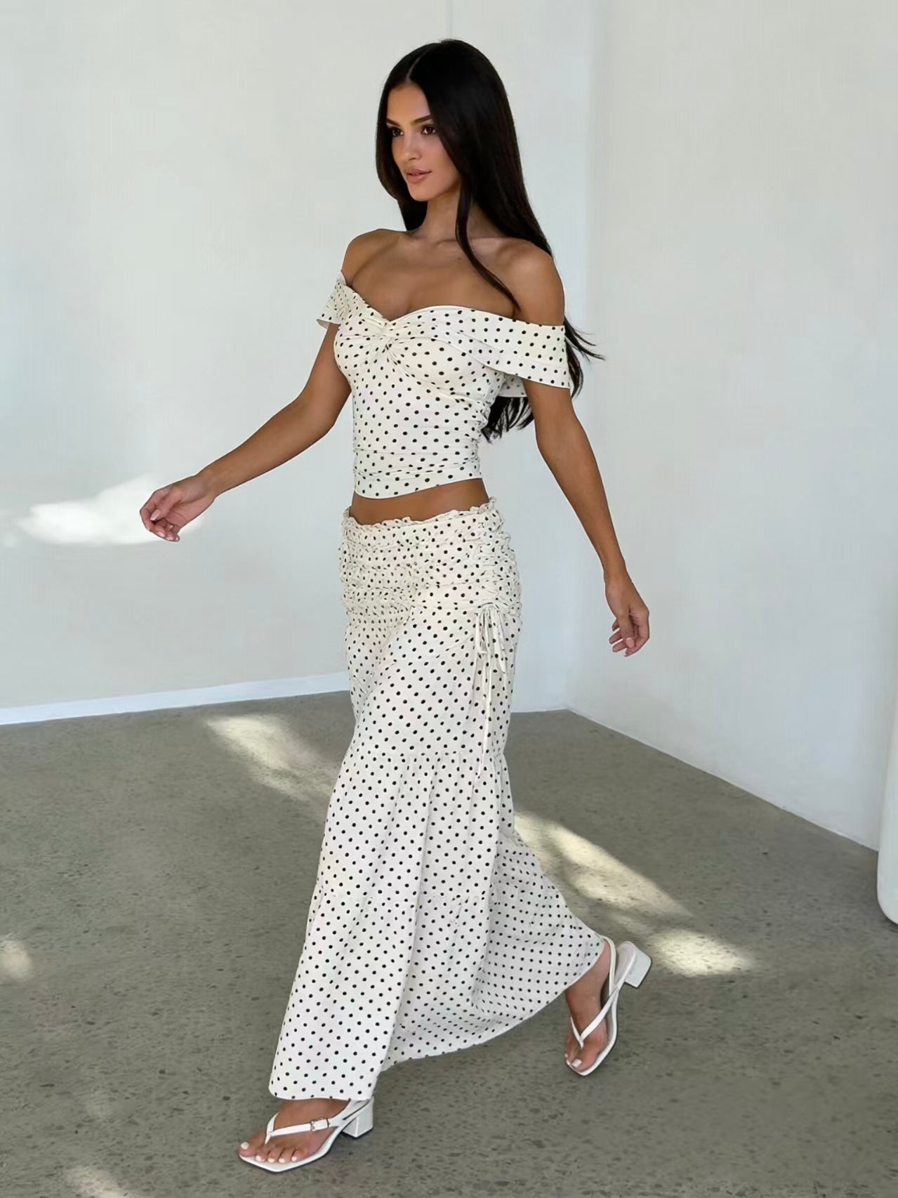 Polka Dot Off Shoulder Maxi Set