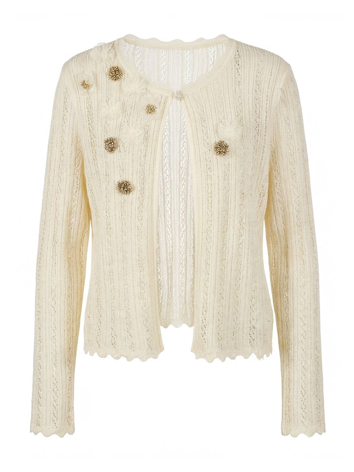 Embellished Ribbed Knit Cardigan Sweater