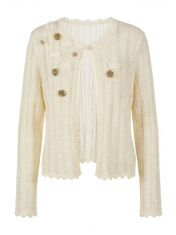 Embellished Ribbed Knit Cardigan Sweater