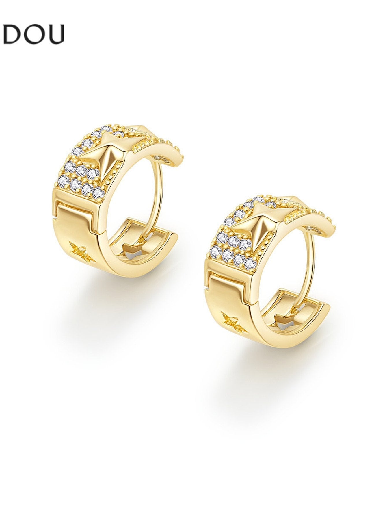 Sparkling Star Pave Huggie Hoop Earrings