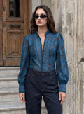 Sheer Floral Embroidered Button Down Shirt