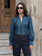 Sheer Floral Embroidered Button Down Shirt