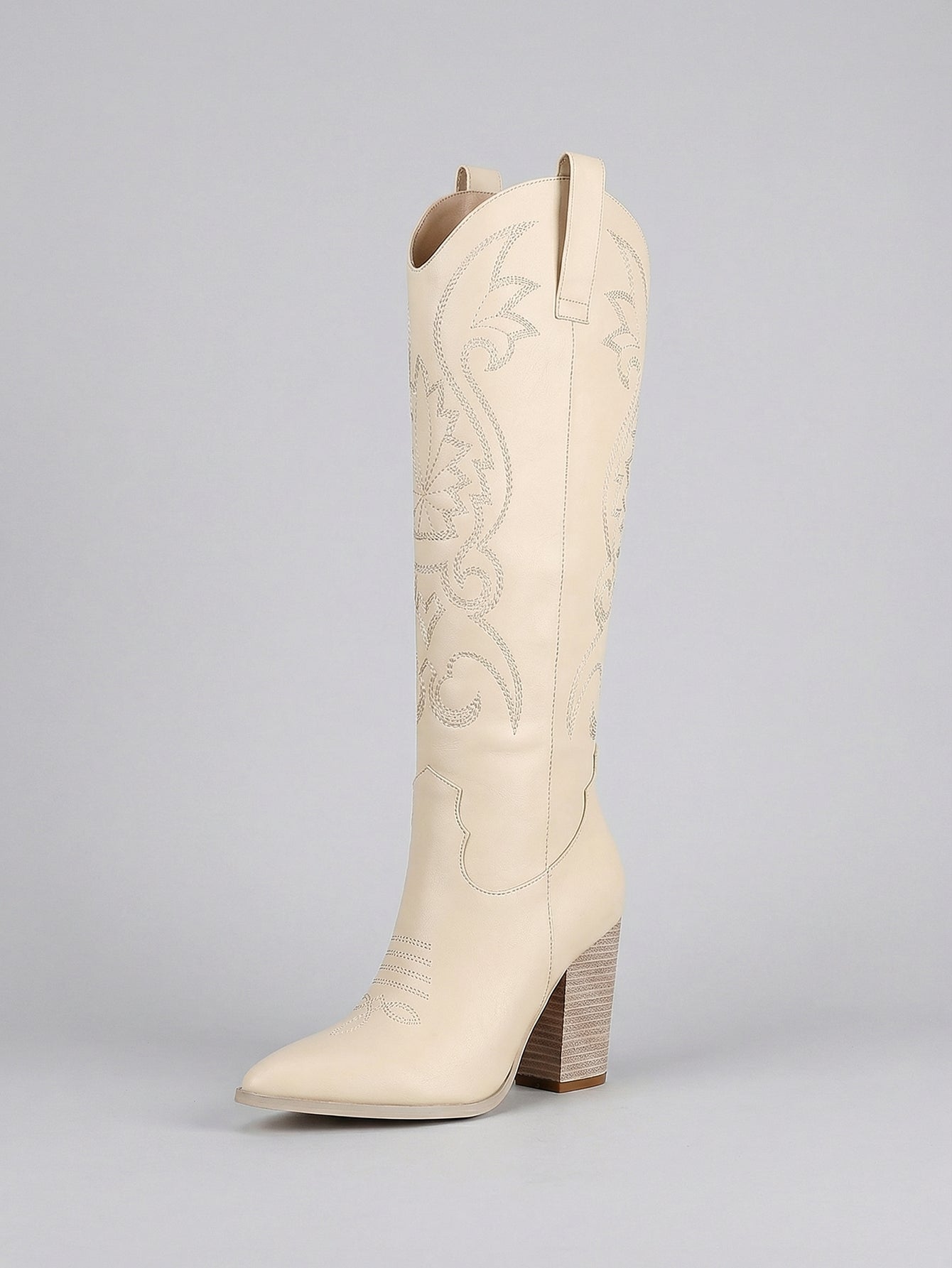 Embroidered Pointed-Toe Block-Heel Elegant Cowboy Boots