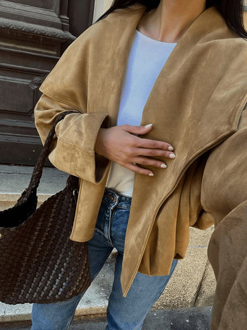 Oversized Suede Drape Front Jacket