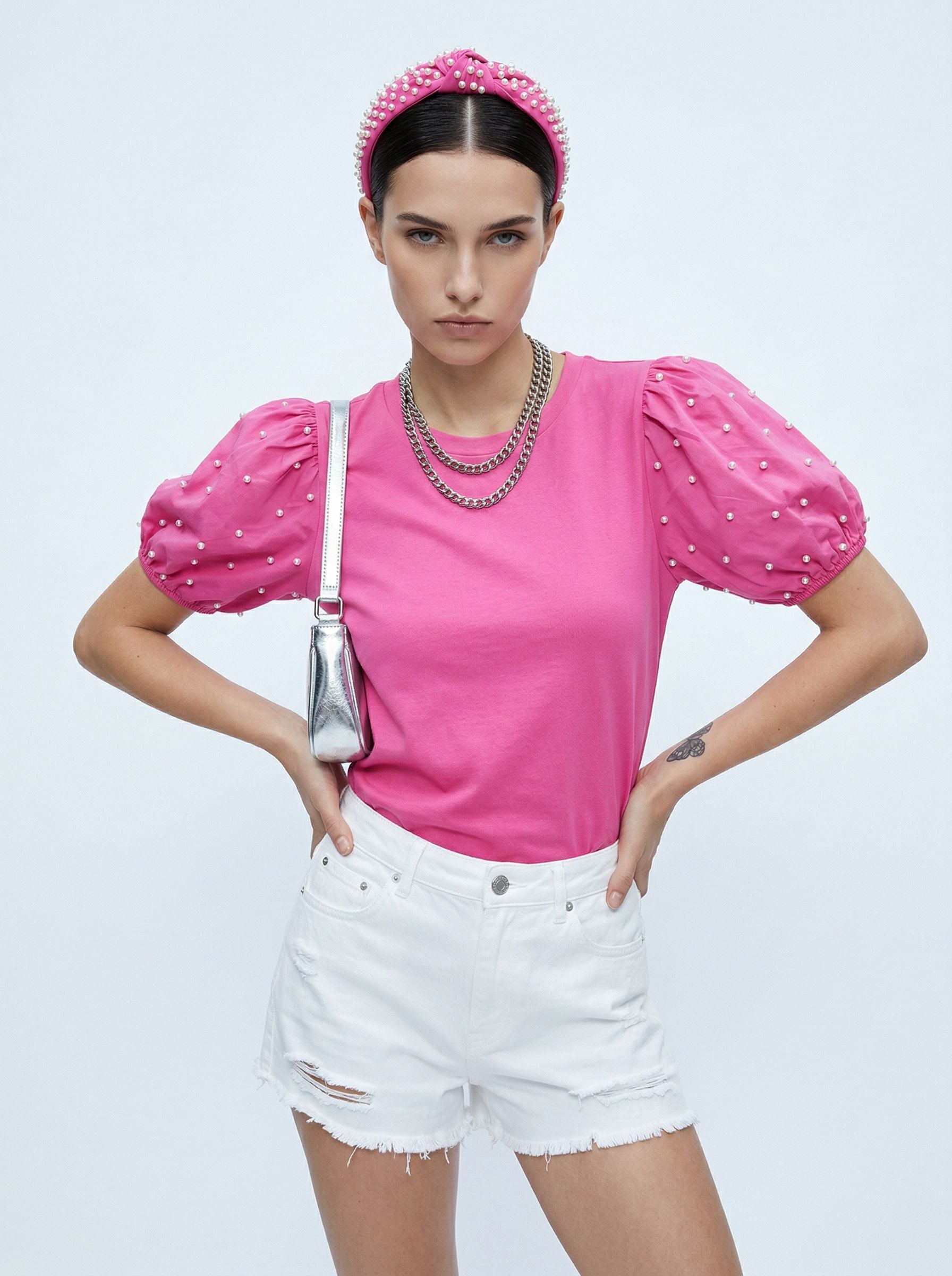 Puff Sleeve Pearl Detail Sweater