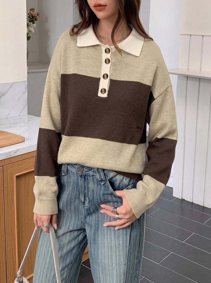 Oversized Striped Polo Collar Sweater