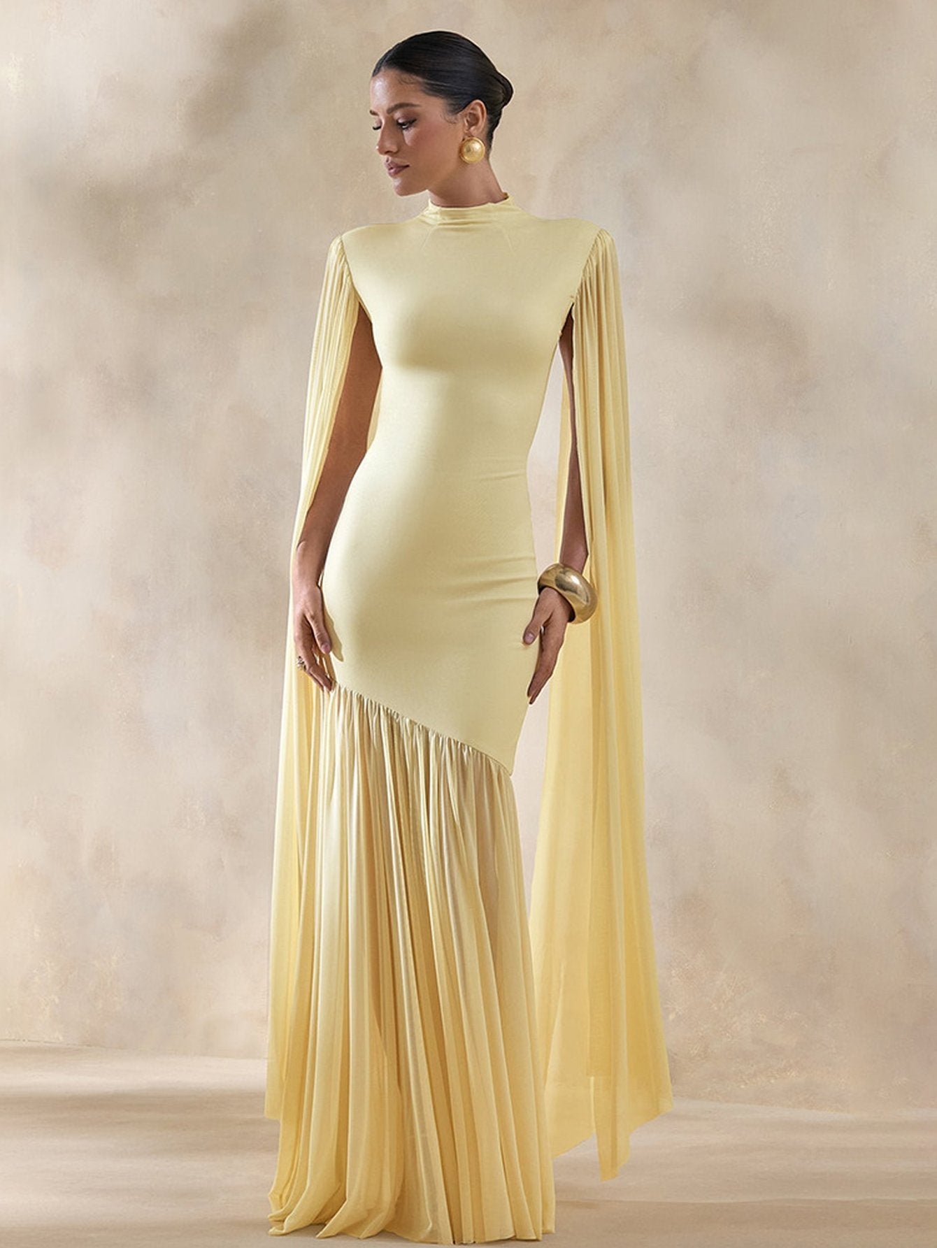 Elegant Cape Sleeve Maxi Dress