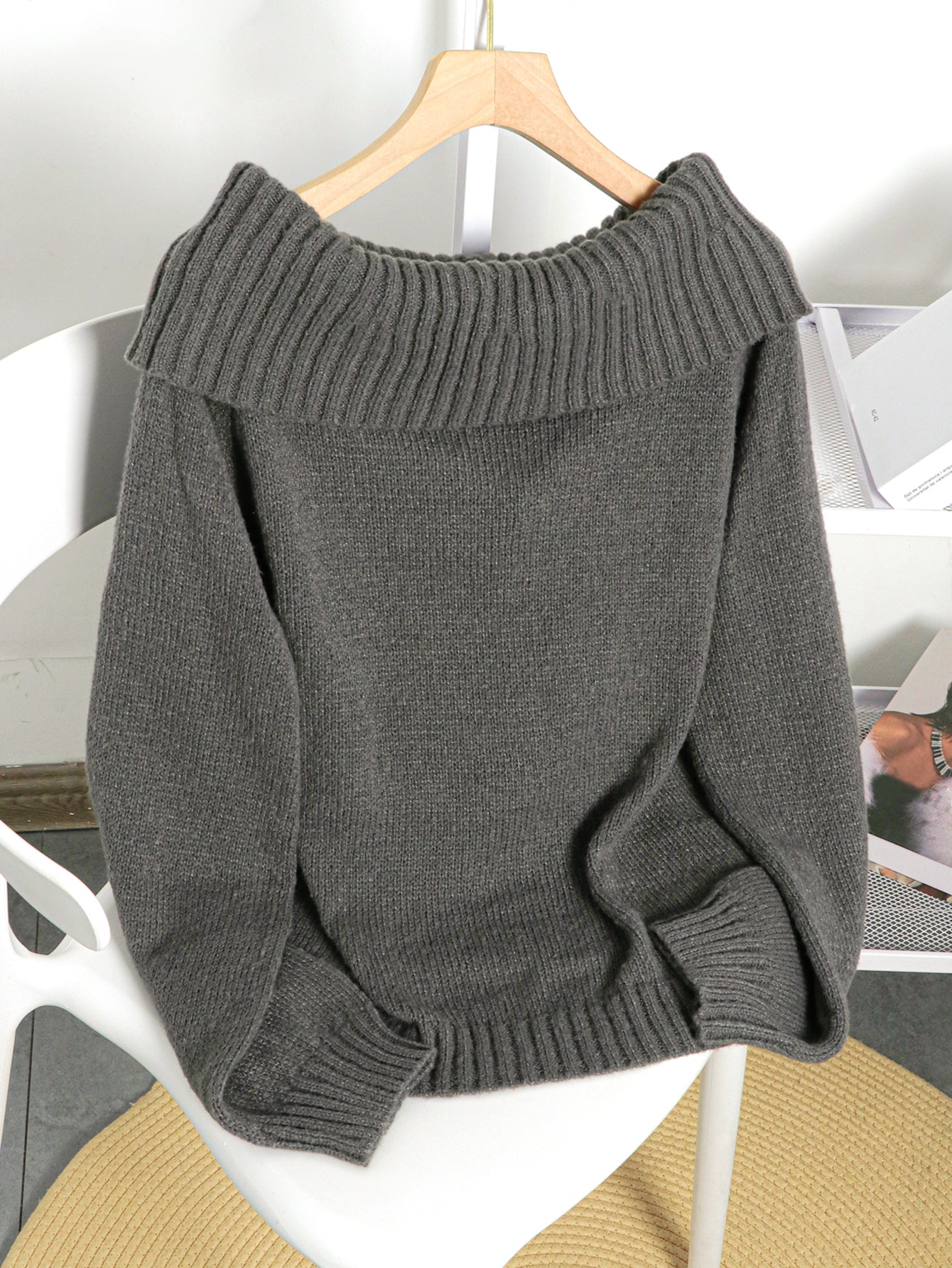 Off The Shoulder Foldover Knit Sweater