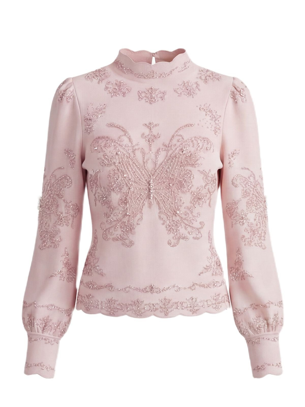 Embroidered Butterfly Mock Neck Sweater
