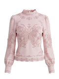 Embroidered Butterfly Mock Neck Sweater