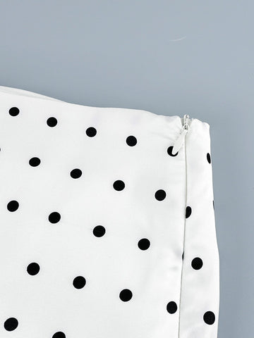 Polka Dot Lace Trim Midi Skirt