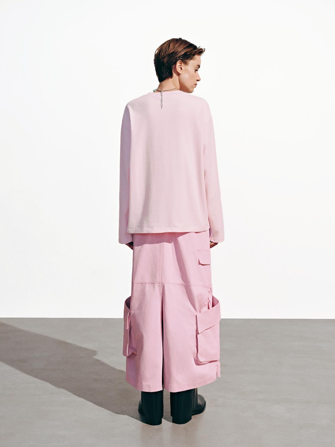 Urban Revivo Flap Pockets Cargo Midi Skirts-Pastel Pink