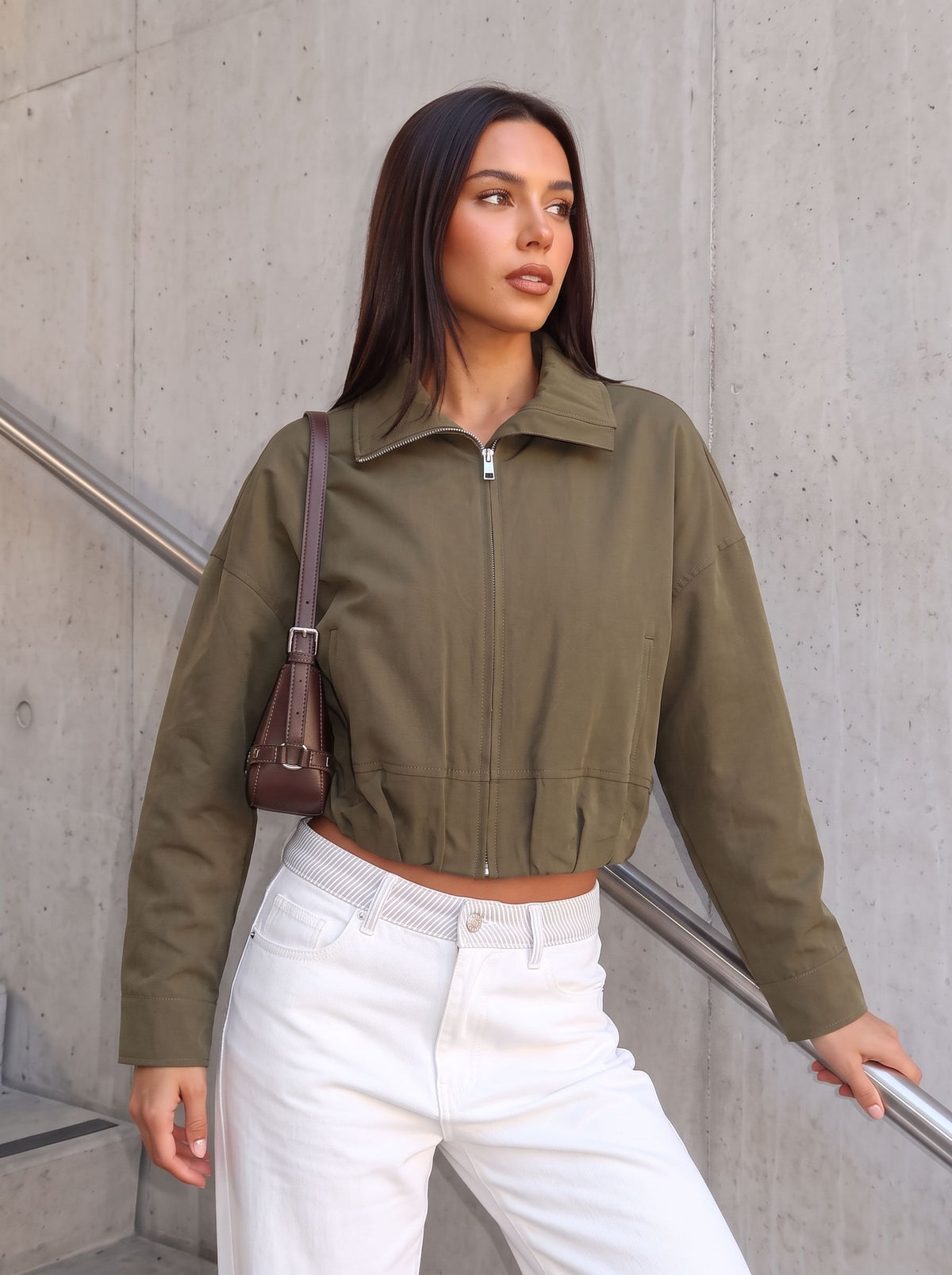 Cropped Zip Up Utility Jacket