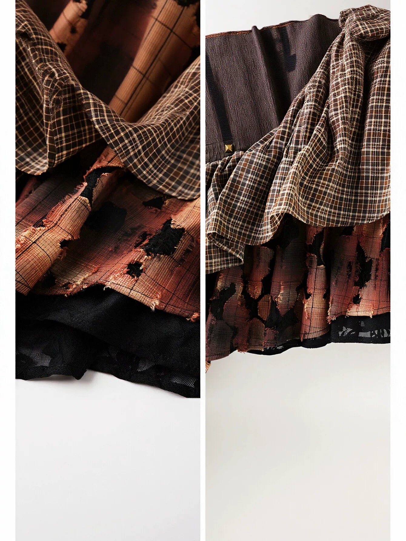 Distressed Plaid Ruffle Asymmetric Mini Skirt