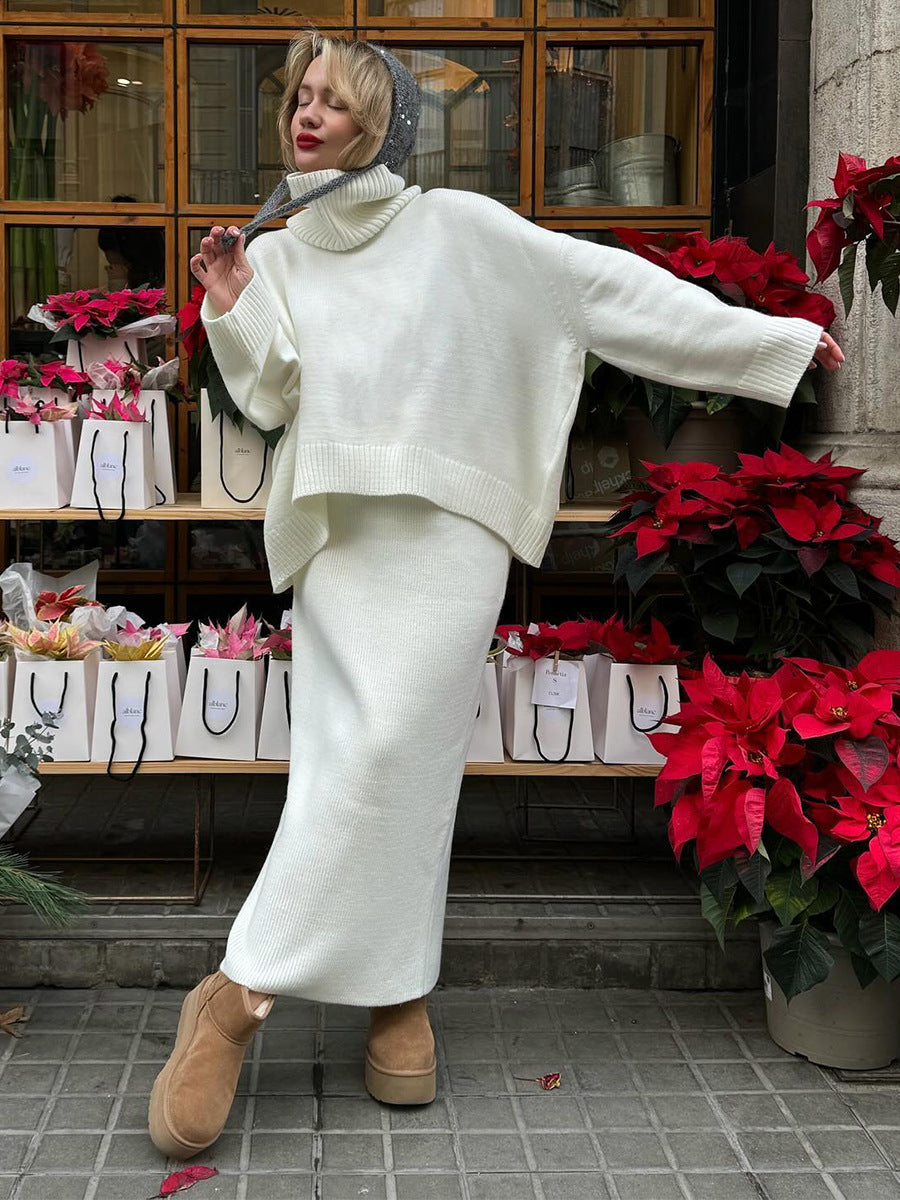 Cozy Turtleneck Knit Sweater Skirt Set