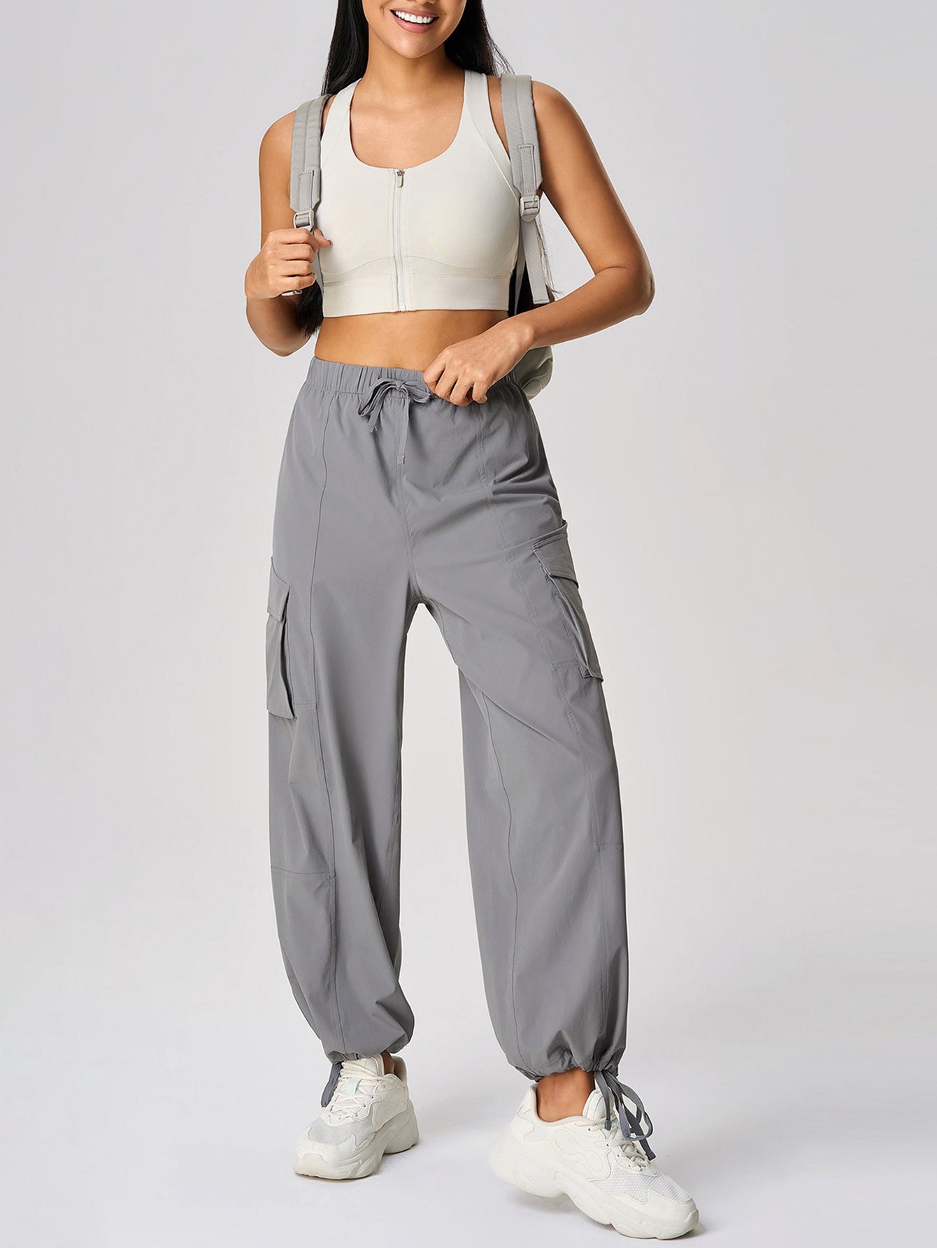 Drawstring Ankle Utility Joggers-Multicolor