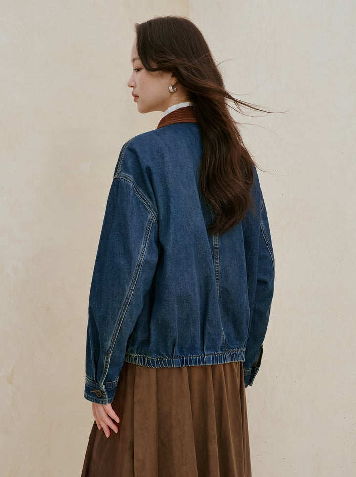 Corduroy Collar Cotton Denim Jacket