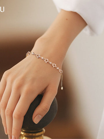 Dainty Floral Crystal Gold Bracelet