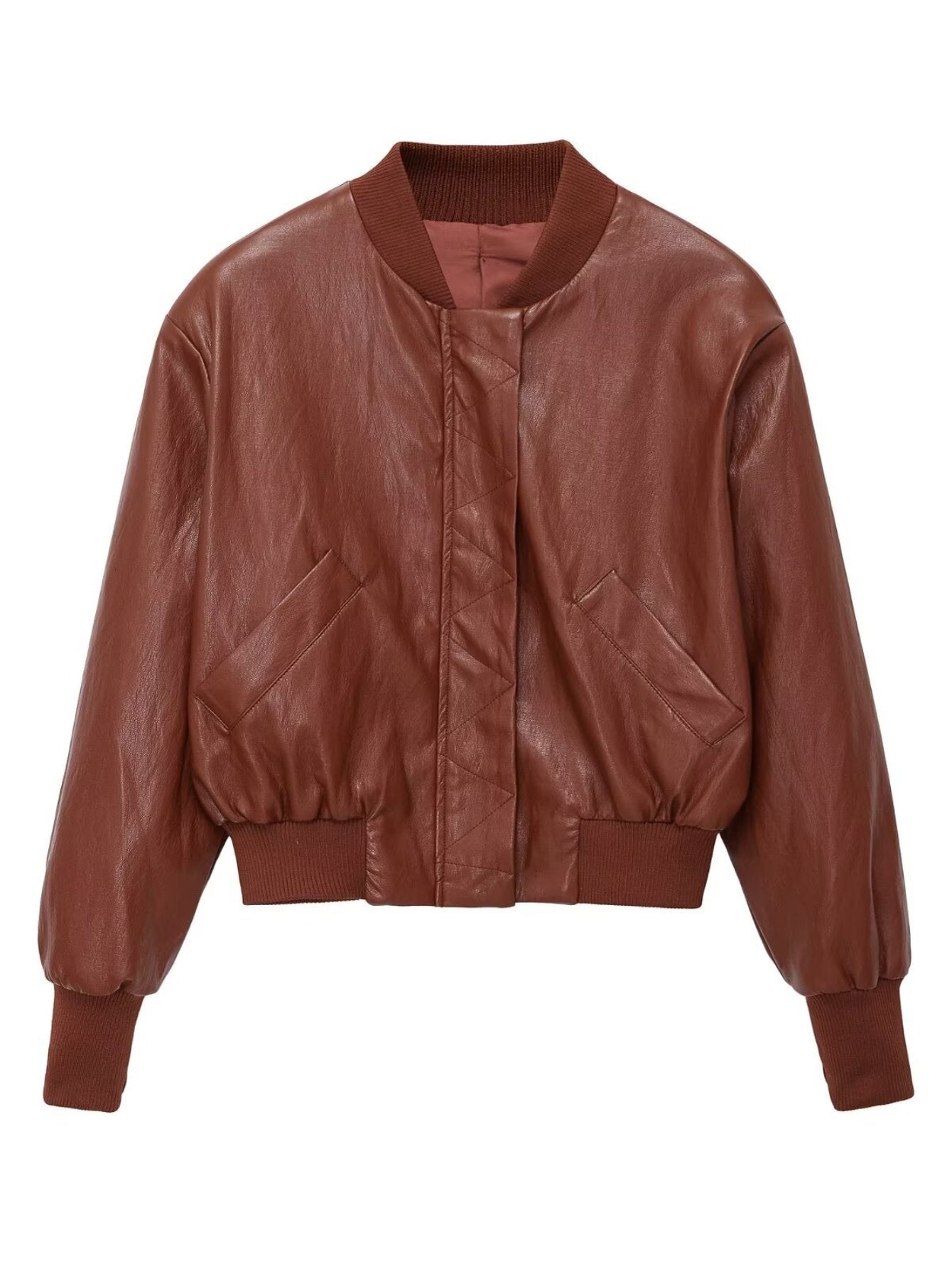 Cropped Faux Leather Bomber Jacket