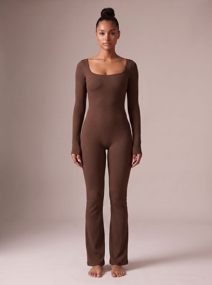 Square-Neck Flared-Leg Modern Jumpsuit
