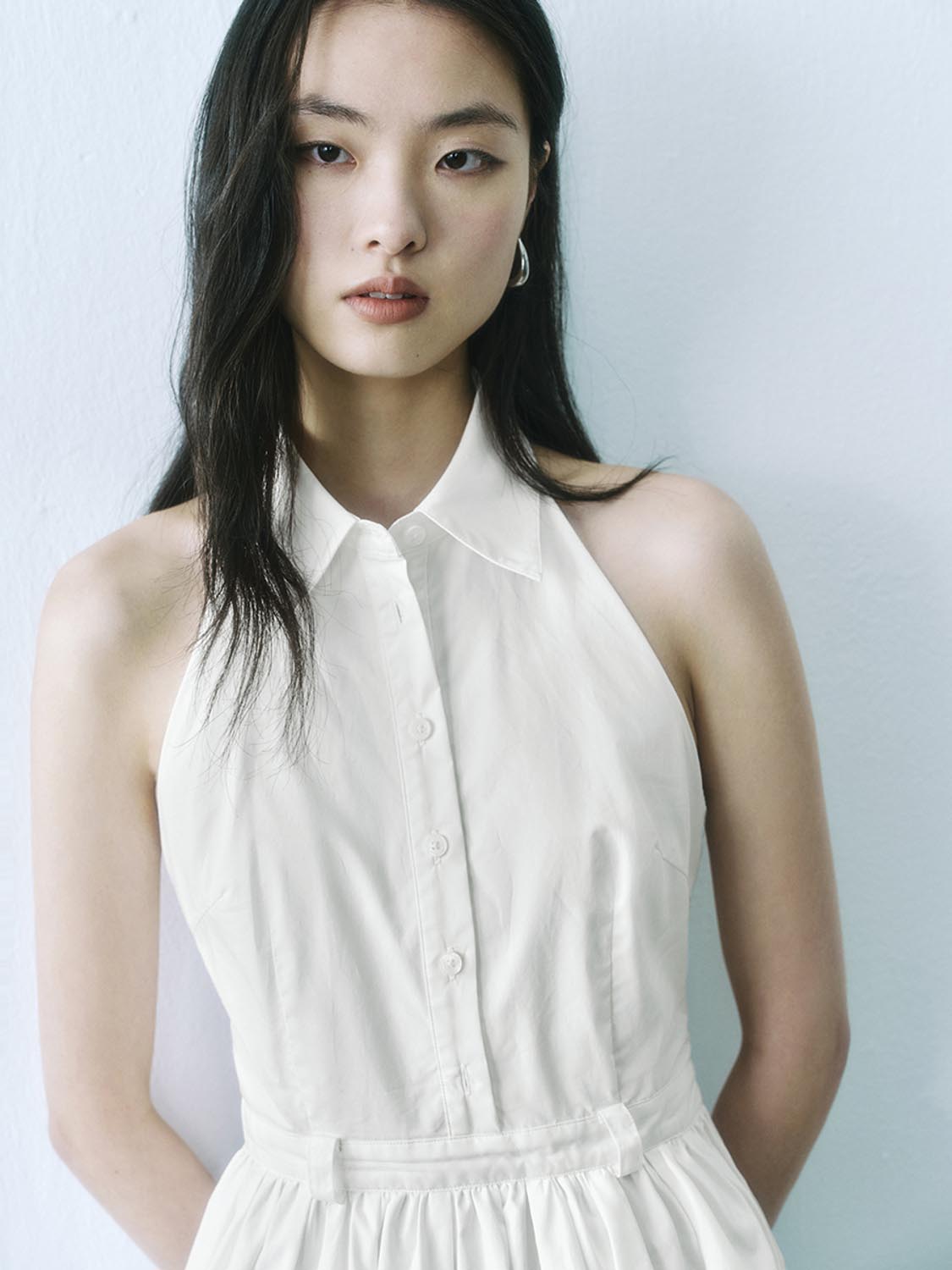 Urban Revivo Sleeveless A-Line Dresses-White