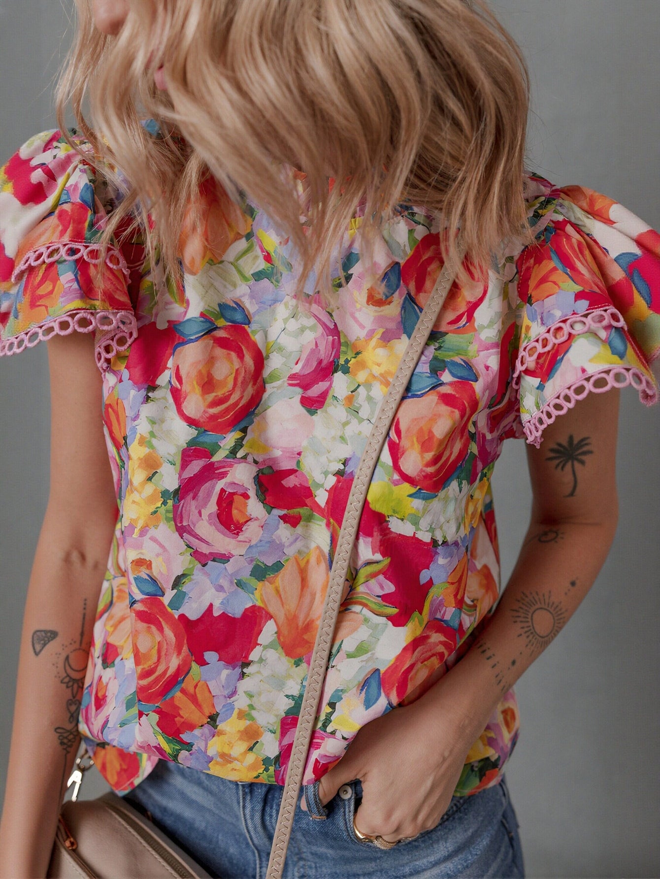 Floral Ruffle Sleeve Chiffon Blouse