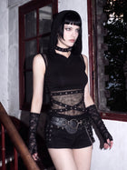 Gothic Hooded Mesh Studded Tank Top