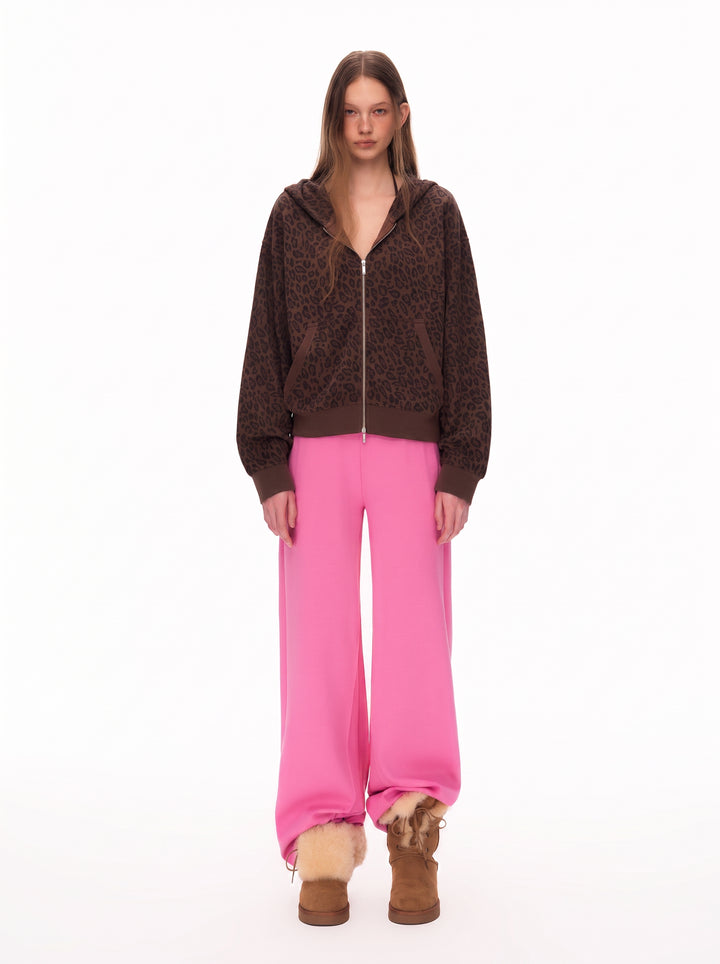 Leopard Print Cropped Zip Up Hoodie