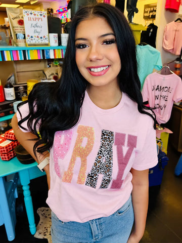 Sequin Leopard Print Pray T-Shirt