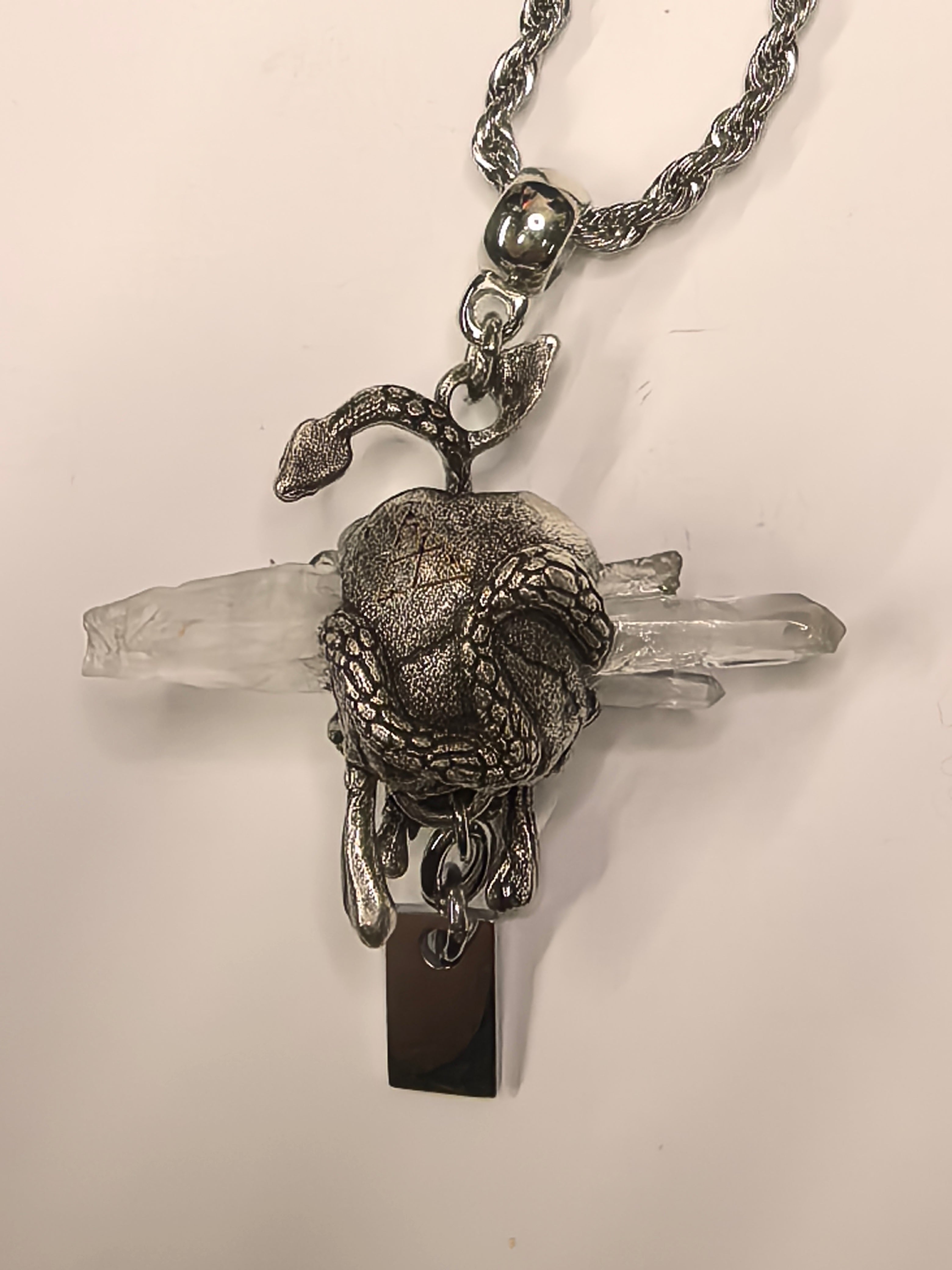 Gothic Skull Snake Crystal Pendant Necklace