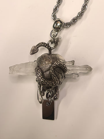 Gothic Skull Snake Crystal Pendant Necklace