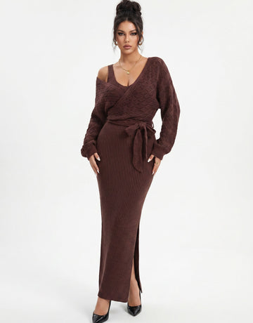 Cozy Wrap Belted Knit Set