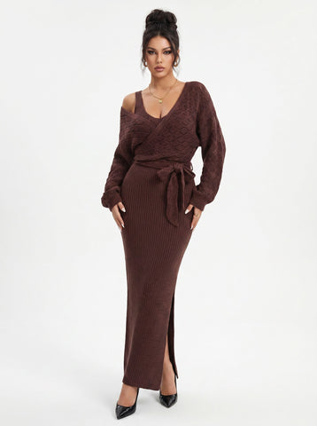 Cozy Wrap Belted Knit Set