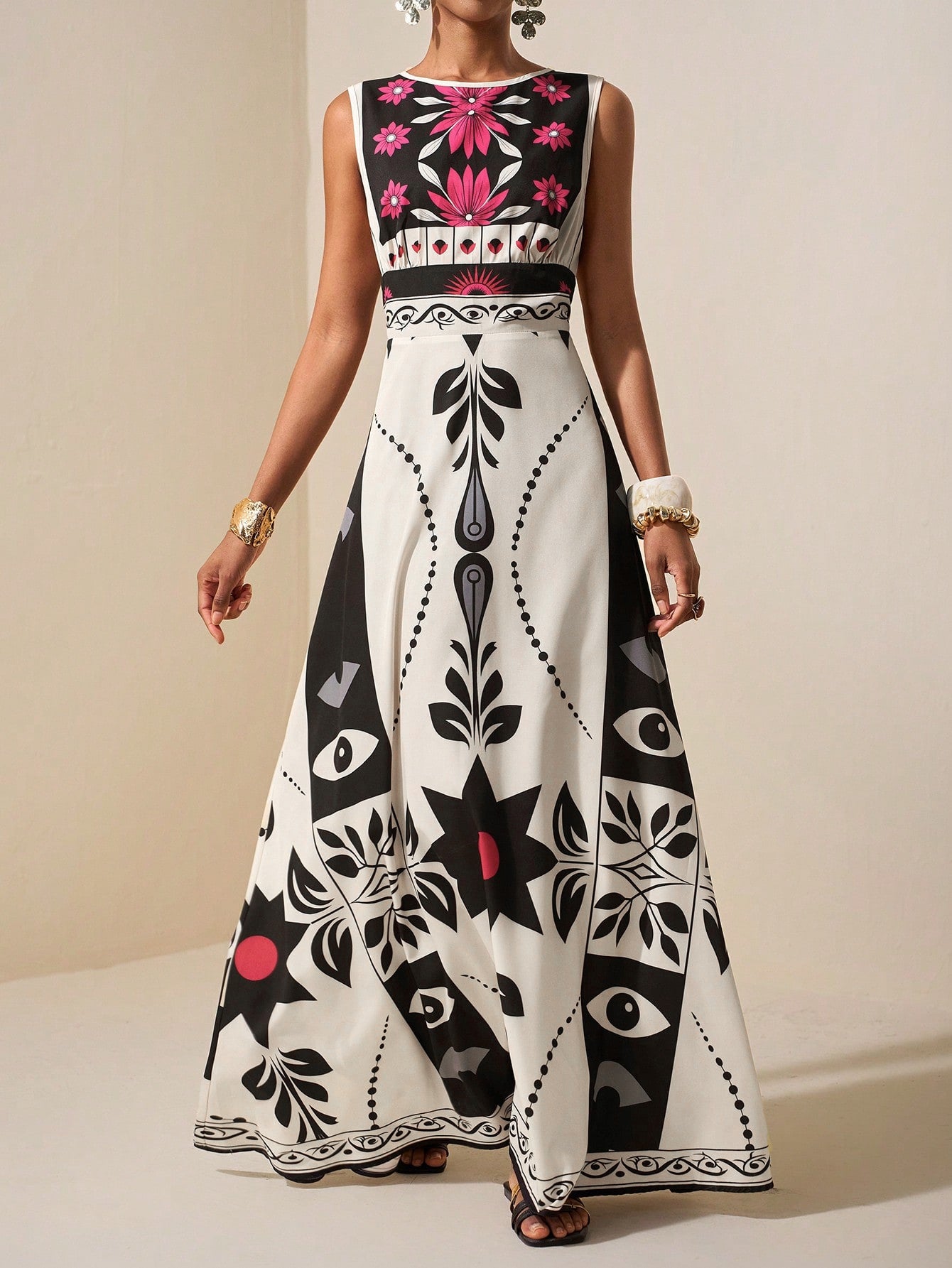 Boho Floral Print Sleeveless Maxi Dress