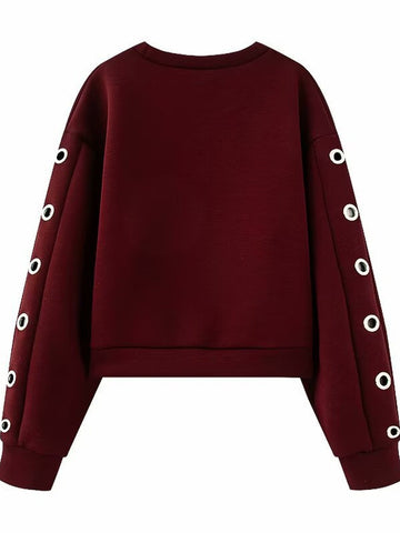 Grommet Detail Cropped Crewneck Sweatshirt