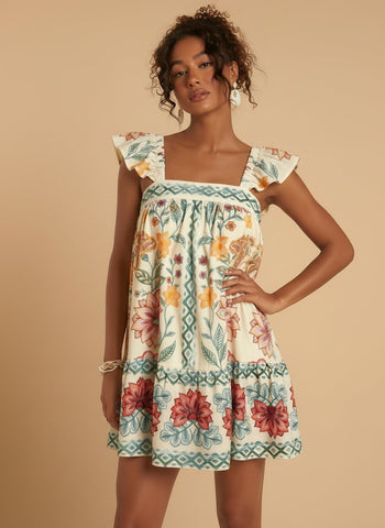 Embroidered Ruffle Strap Floral Mini Dress