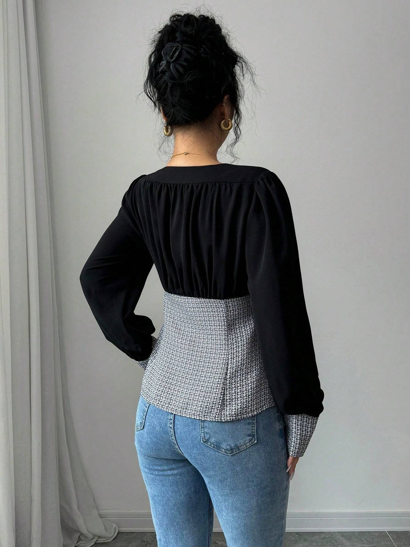 Plaid Corset Waist Button Down Shirt