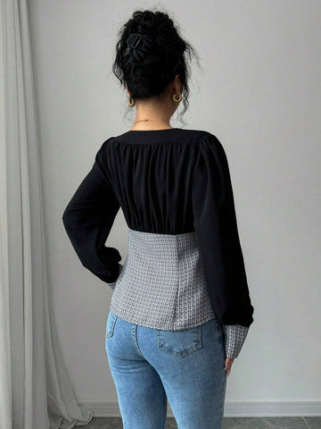 Plaid Corset Waist Button Down Shirt