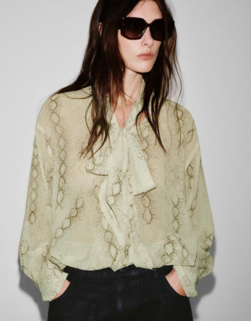 Urban Revivo Scarf Neck Snake Print Overhead Shirts-Beige Print