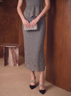 Embellished Peplum Knit Midi Skirt